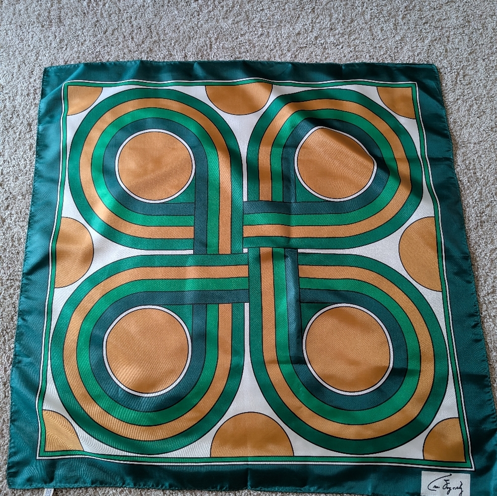 Vintage Anne Fogarty Scarf Retro Gold and Green Design Scarf